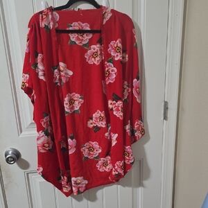 Umgee Red Floral Kimono Top